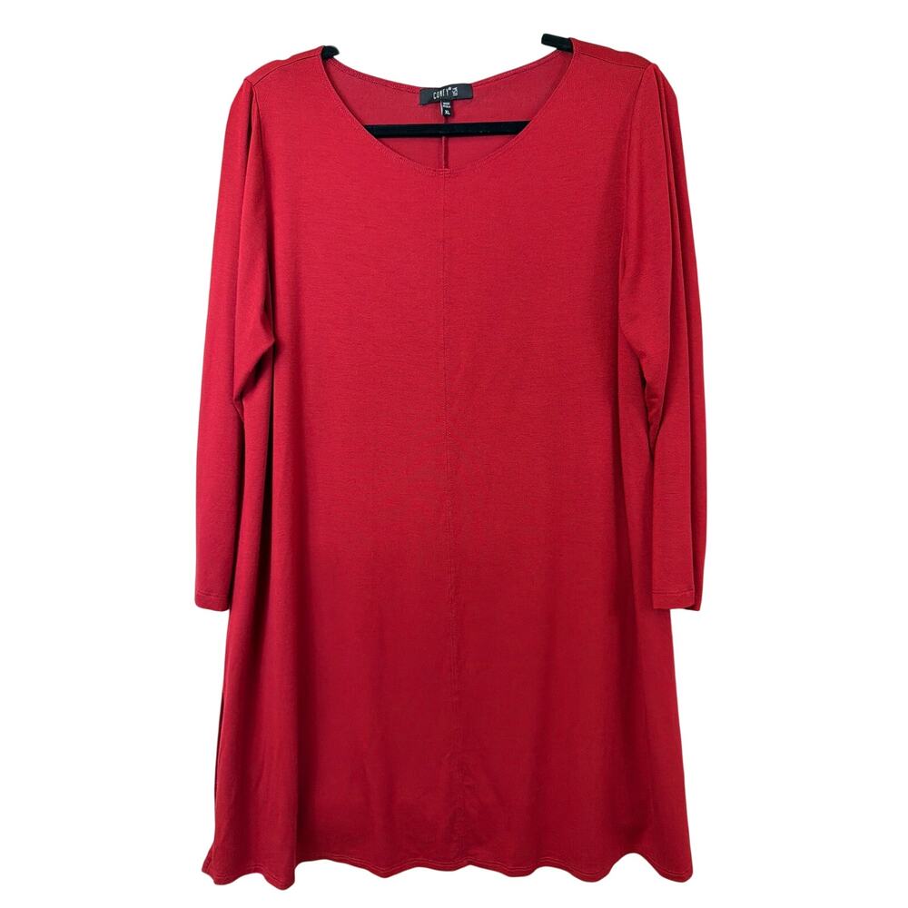 Comfy USA Red Scoop Neck Side Slits 3/4 Sleeve Long Top Size XL